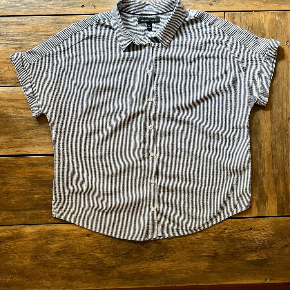 Banana Republic Black and White Striped Button Down Shirt